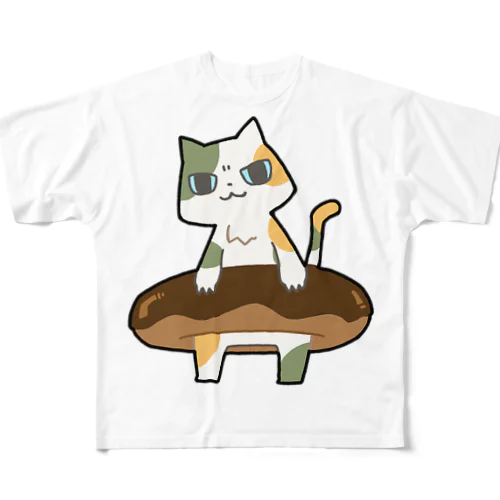 ドーナツをゲットしてご満悦の猫 All-Over Print T-Shirt