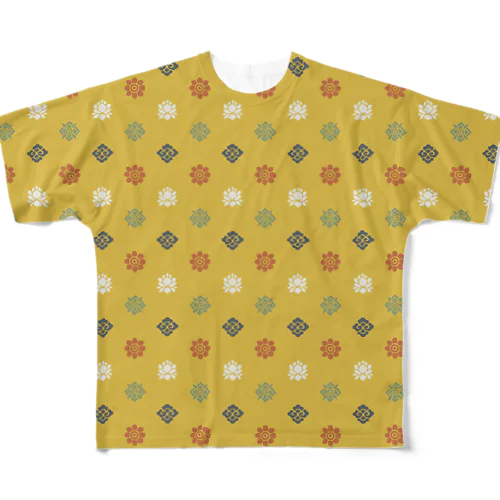 チベット文様（ドット柄 / 黄色） フルグラフィックTシャツ