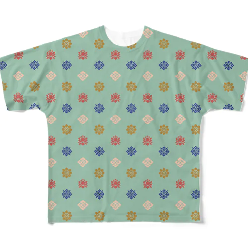 チベット文様（ドット柄 / ミント） All-Over Print T-Shirt