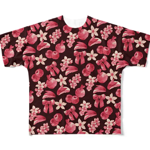 APPLE＆RIBBON（黒） All-Over Print T-Shirt