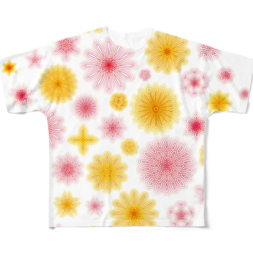 華やかな色合いの花柄 フルグラフィックTシャツ