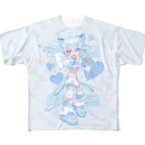 さいばーにゃんこ 💙 (Ver.A) ブルー - フルグラフィックT All-Over Print T-Shirt