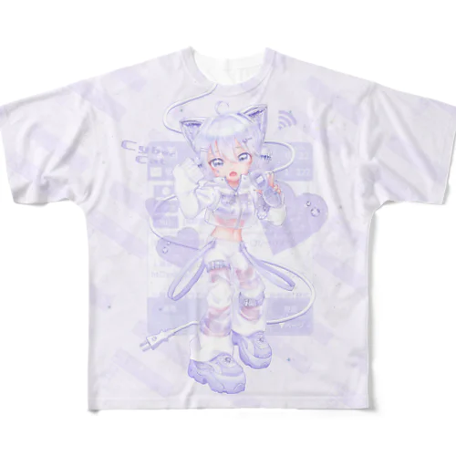 さいばーにゃんこ 💜 (Ver.A) パープル - フルグラフィックT  フルグラフィックTシャツ