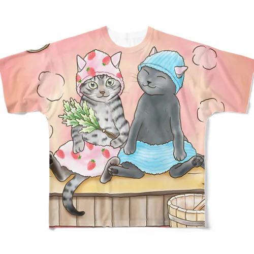 サウナにゃんこ All-Over Print T-Shirt