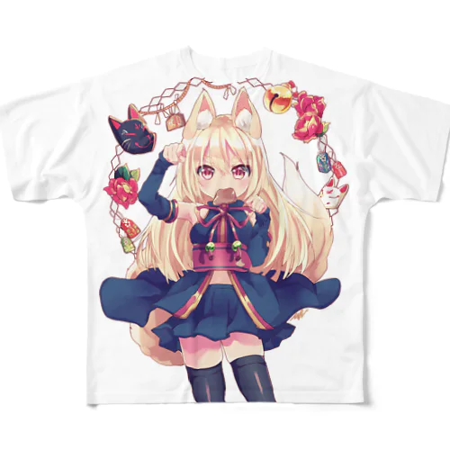 お狐様 フルグラフィックTシャツ