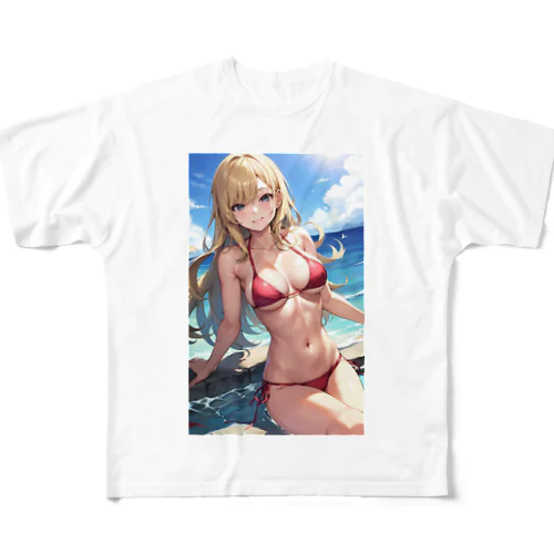 金髪ギャルのビキニ All-Over Print T-Shirt