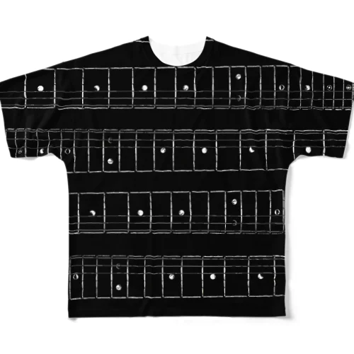 ギターネックボーダー柄 黒 フルグラフィックTシャツ
