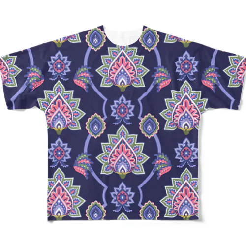 インド風の植物柄（紫） All-Over Print T-Shirt