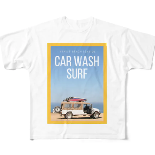 サーフボードと車 フルグラフィックTシャツ
