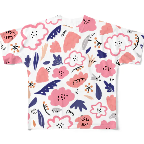 抽象的な手描きの花柄 All-Over Print T-Shirt