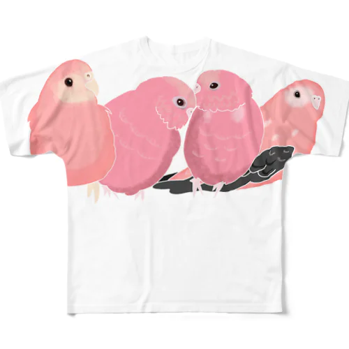 寄り添う　アキクサインコ フルグラフィックTシャツ