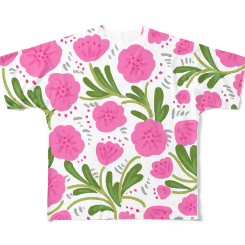 手描きの花柄（ピンク） All-Over Print T-Shirt