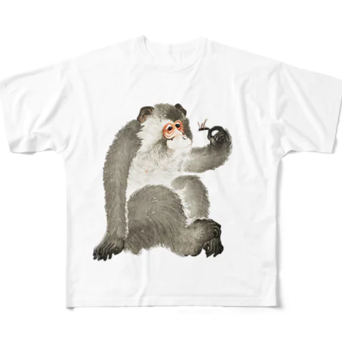 小原古邨　猿と蜻蛉（猿と虫）Ohara Koson / Monkey with insect All-Over Print T-Shirt