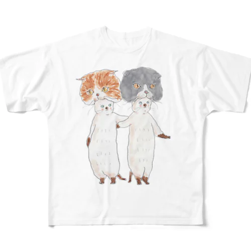 スコかぶりにゃんこ All-Over Print T-Shirt