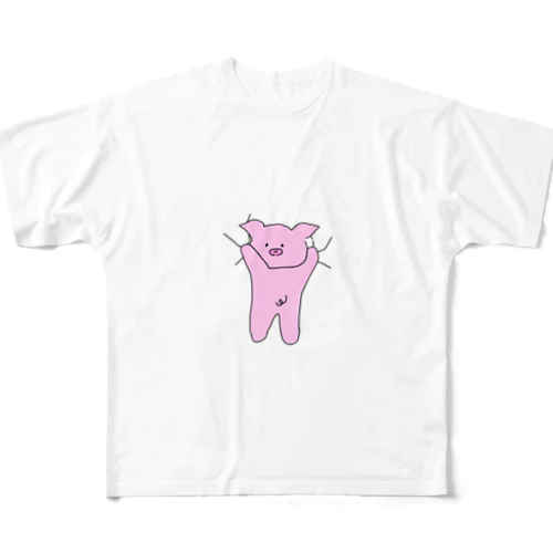 しがみつきあにまる-豚 フルグラフィックTシャツ