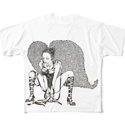 ブラックハート All-Over Print T-Shirt