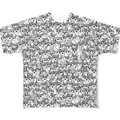 コーギープロジェクト/総柄/ホワイト フルグラフィックTシャツ