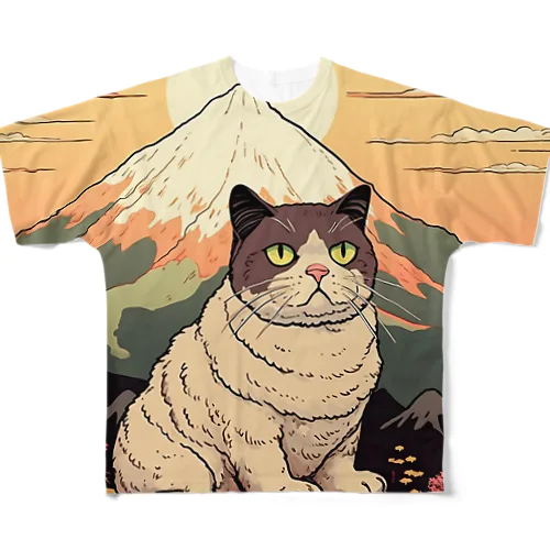 富士山　Mt.Fuji traditional Japanese pattern フルグラフィックTシャツ