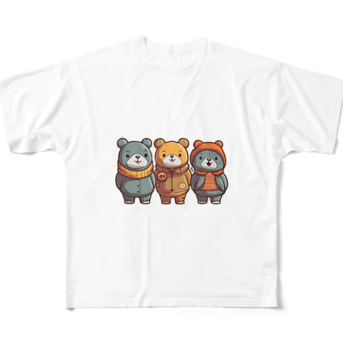 クマ三兄弟 フルグラフィックTシャツ