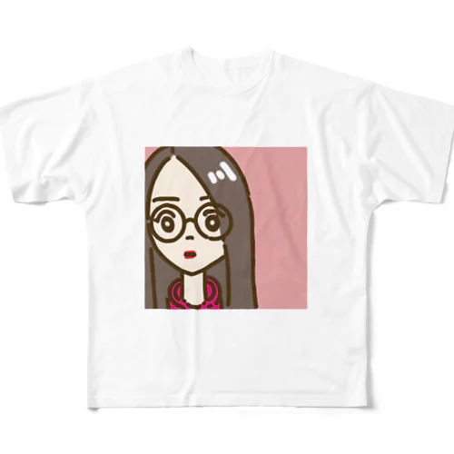 メガネな女の子 フルグラフィックTシャツ