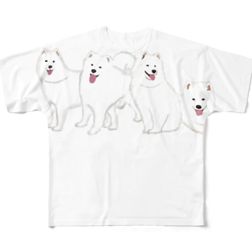 寄り添う　サモエド　犬 All-Over Print T-Shirt
