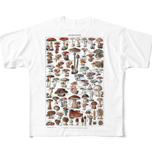 きのこ図鑑　ヴィンテージボタニカルアート All-Over Print T-Shirt