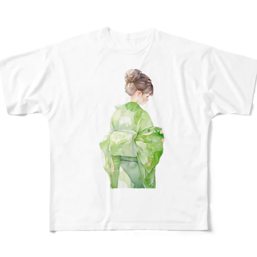 緑の着物の女性 All-Over Print T-Shirt