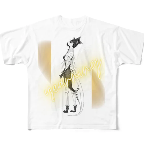 猫の妖精は未知の世界に憧れている！ Cat fairies yearn for the unknown! フルグラフィックTシャツ
