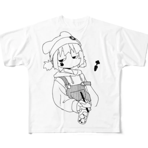 オーバーオールのうさぎさん フルグラフィックTシャツ