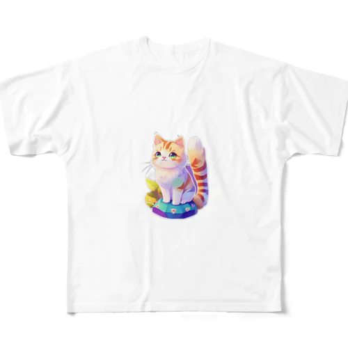 上目遣いで見上げるrainbow cute cat All-Over Print T-Shirt