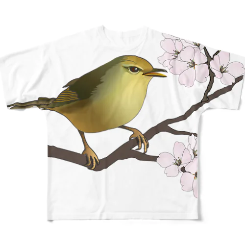 桜にウグイス フルグラフィックTシャツ