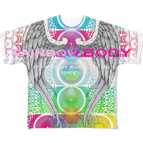 rainbow BODY wing 曼荼羅 フルグラフィックTシャツ