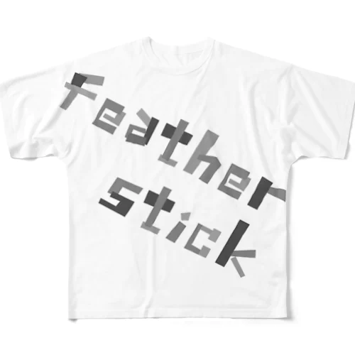 Feather stick　モノトーン フルグラフィックTシャツ