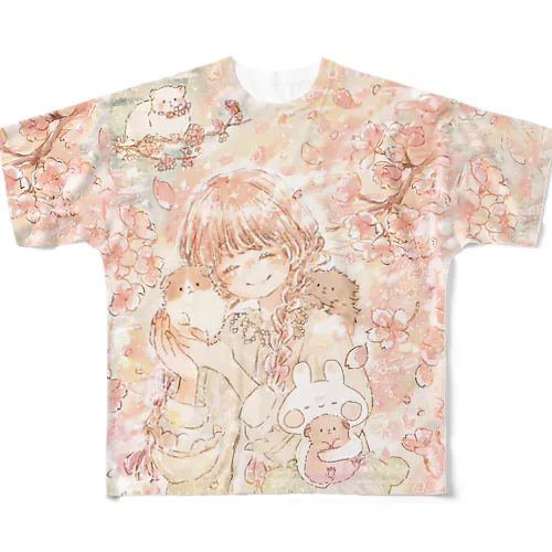 モルモットと女の子 All-Over Print T-Shirt