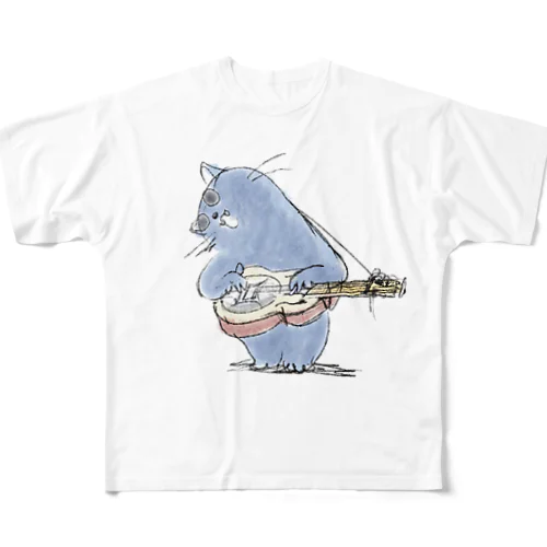  guitar cat フルグラフィックTシャツ