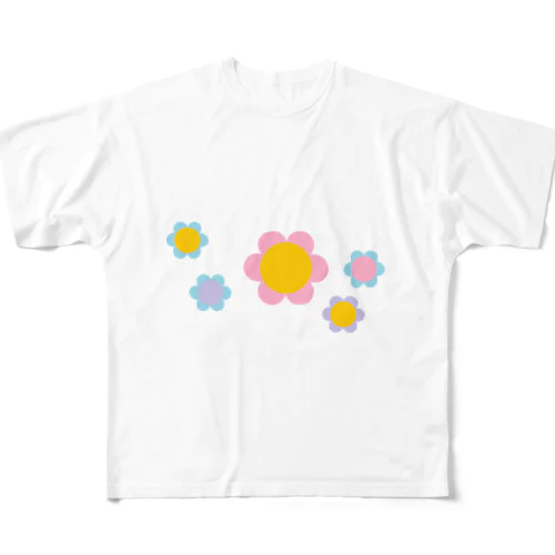 フラワー　ミックス　Mixed Coloured Flowers フルグラフィックTシャツ