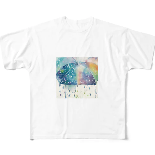 水彩風雨の風景 フルグラフィックTシャツ