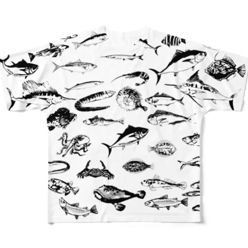 海の魚柄 フルグラフィックTシャツ