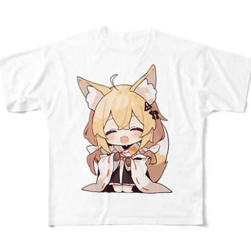ミコン (Mikon) ver.1 狐の神様、きつね、キツネ フルグラフィックTシャツ