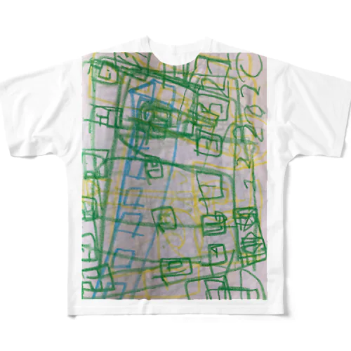 クレヨンエレベーター、緑と黄色 All-Over Print T-Shirt