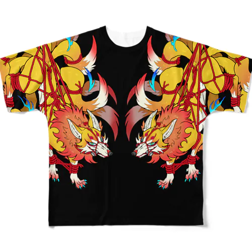 九尾のキツネ４頭飼い All-Over Print T-Shirt