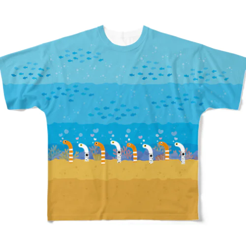 海底フルグラフィックTシャツ｜チンアナゴにょき All-Over Print T-Shirt