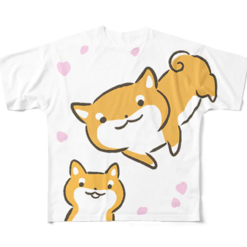 柴犬と花　3 フルグラフィックTシャツ