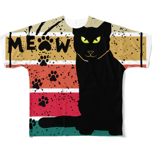 black cat meow paw signature フルグラフィックTシャツ