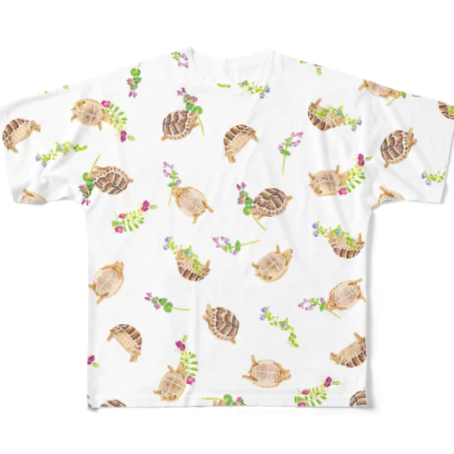 野の花とギリシャリクガメ All-Over Print T-Shirt