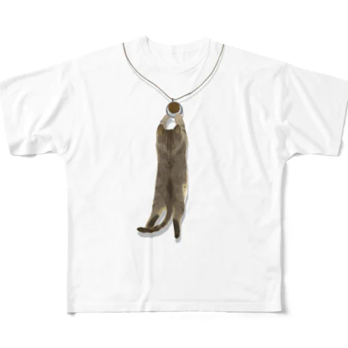 ネックレスに釣られちゃう猫 All-Over Print T-Shirt