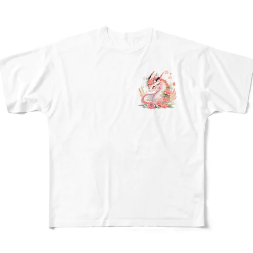 うっすらピンクの花龍さん フルグラフィックTシャツ