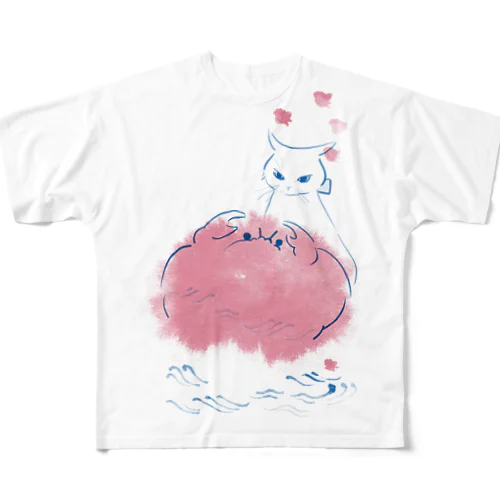 毛ガニと猫 フルグラフィックTシャツ