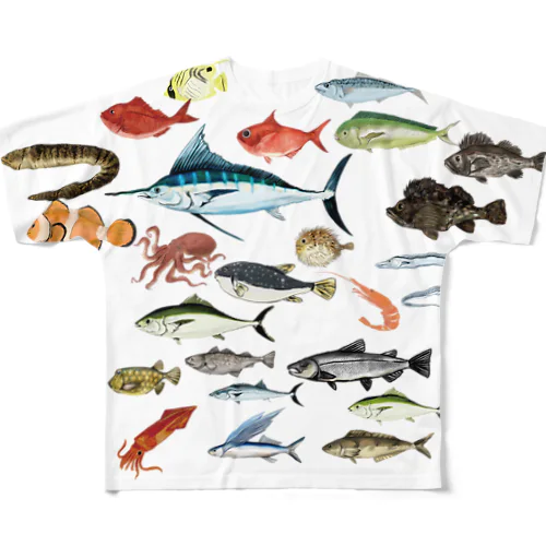 海の魚柄グッズ フルグラフィックTシャツ