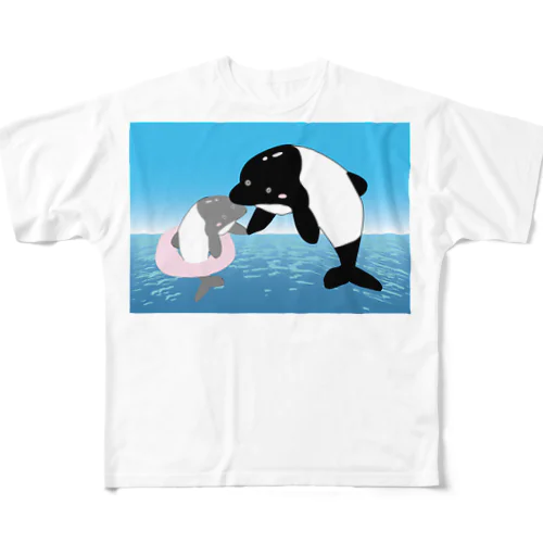 【手を取って・・・】海豚(イルカ)親子 フルグラフィックTシャツ